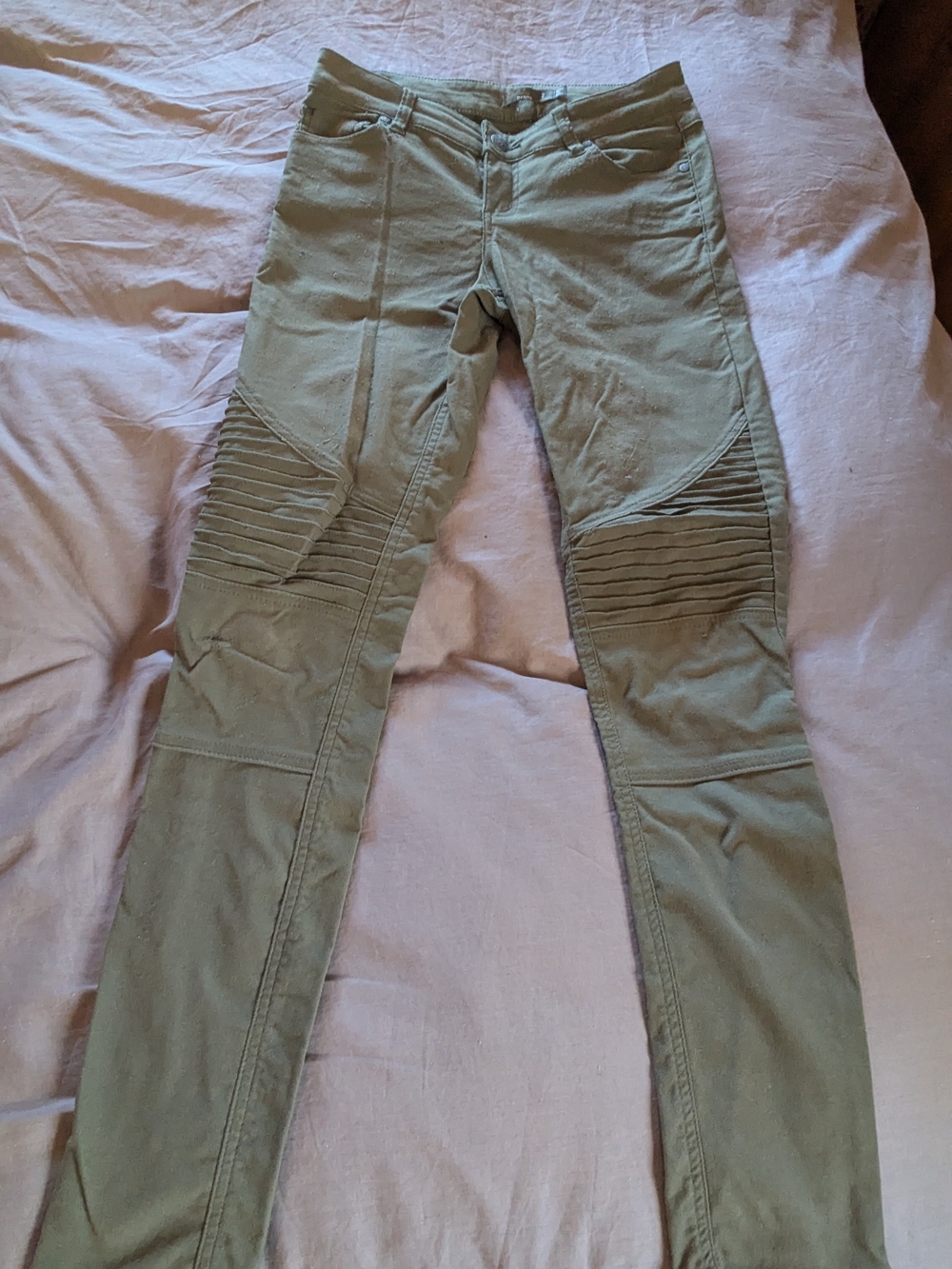 Prana Olive Green Skinny Moto Rib Jeans